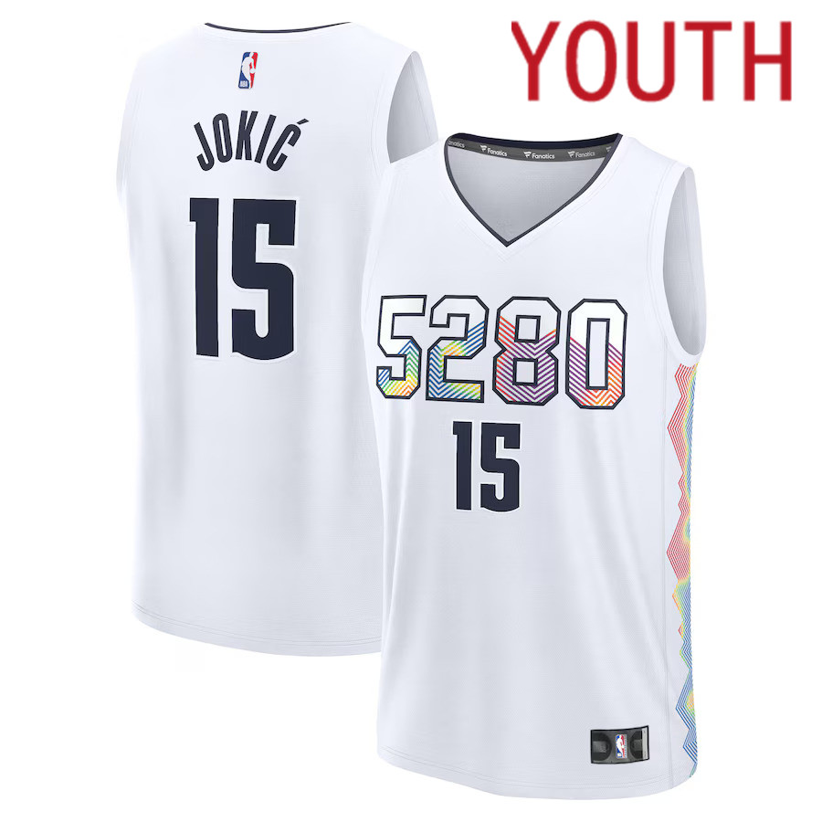 Youth Denver Nuggets #15 Nikola Jokic Fanatics White City Edition 2024-25 Fast Break Player NBA Jersey->golden state warriors->NBA Jersey